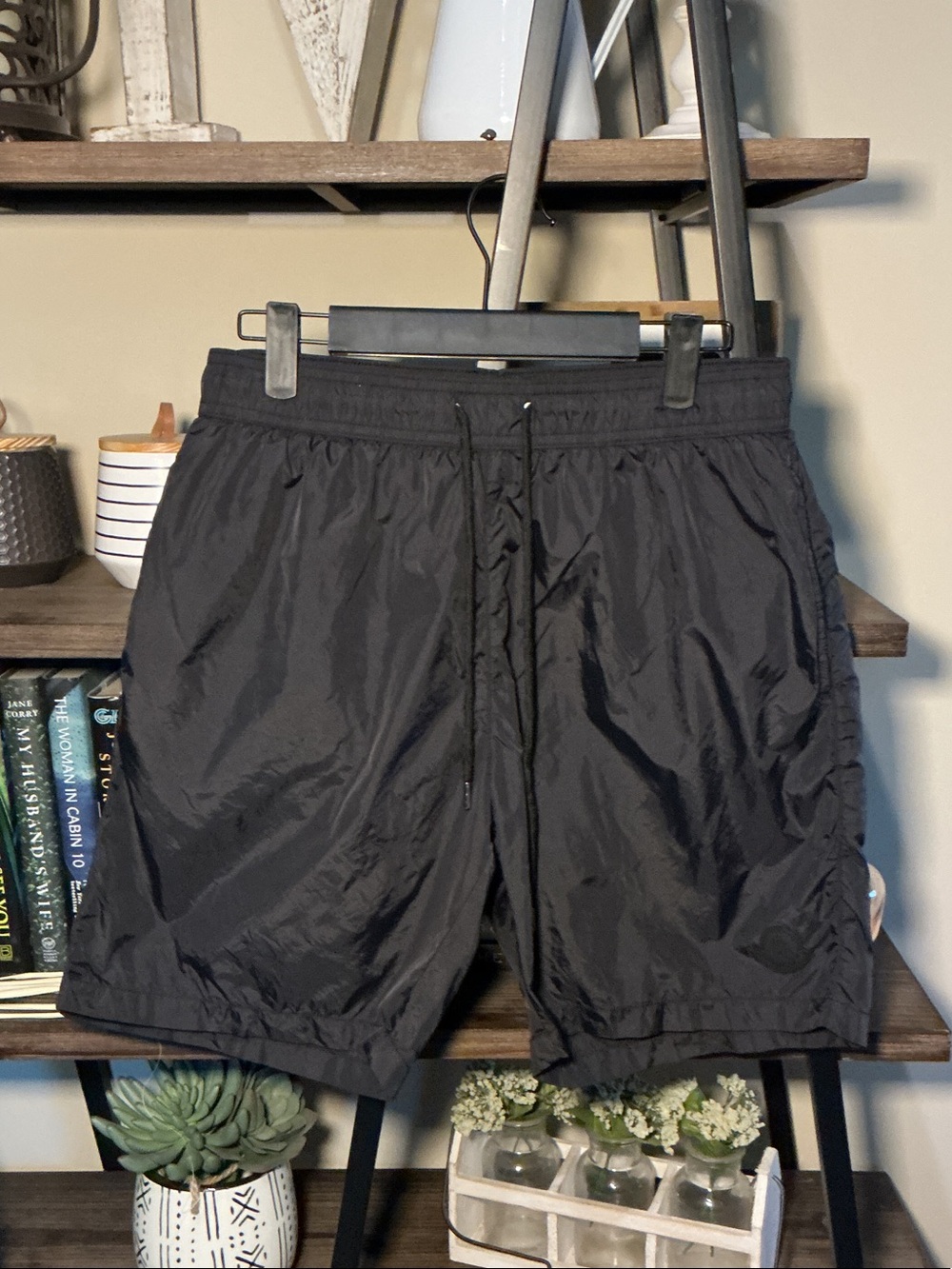 Moncler Black Men's Swim Trunks with Drawstring Waist Size L